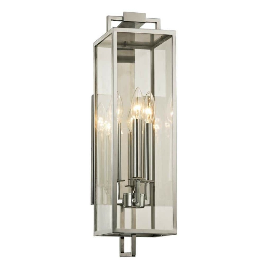 Outdoor Lighting * | Beckham 3-Light Polished Stainless 21.5 In. H Outdoor Wall Mount Sconce With Clear Glass By Troy Lighting