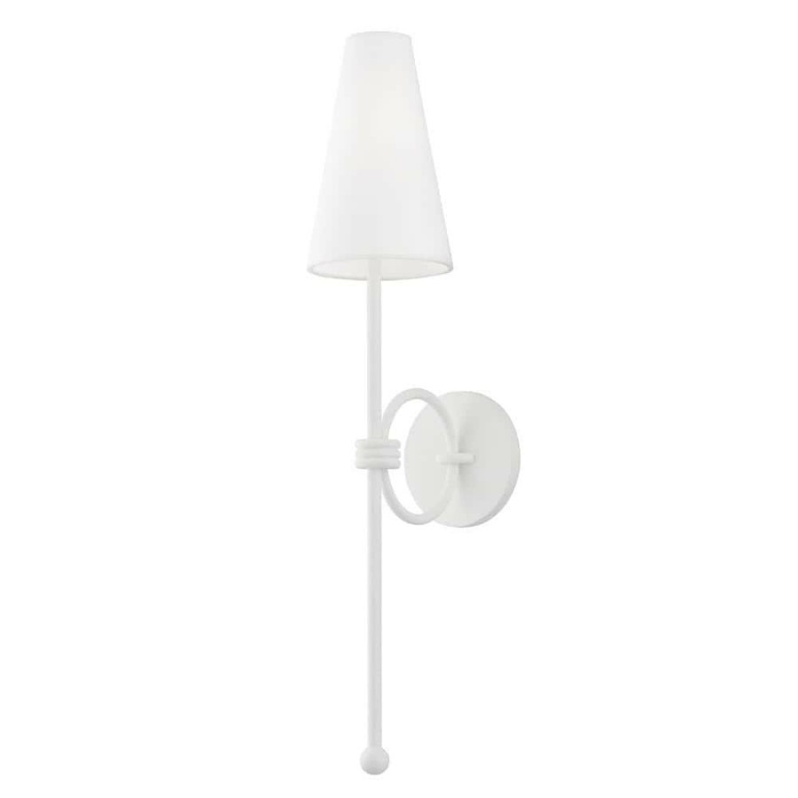 Vanity Lighting * | Magnus 1 White Wall Sconce With White Linen Shade By Troy Lighting