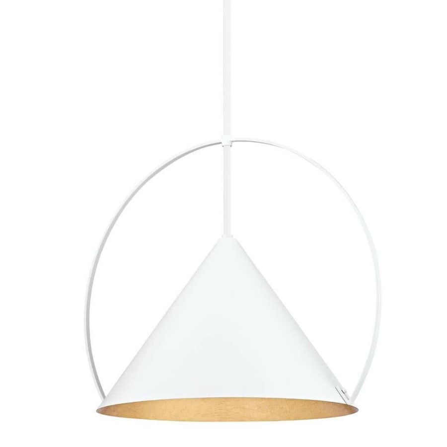 Commercial Lighting * | Mari 1-Light White, Gold Empire Pendant Light With White Metal Shade By Troy Lighting