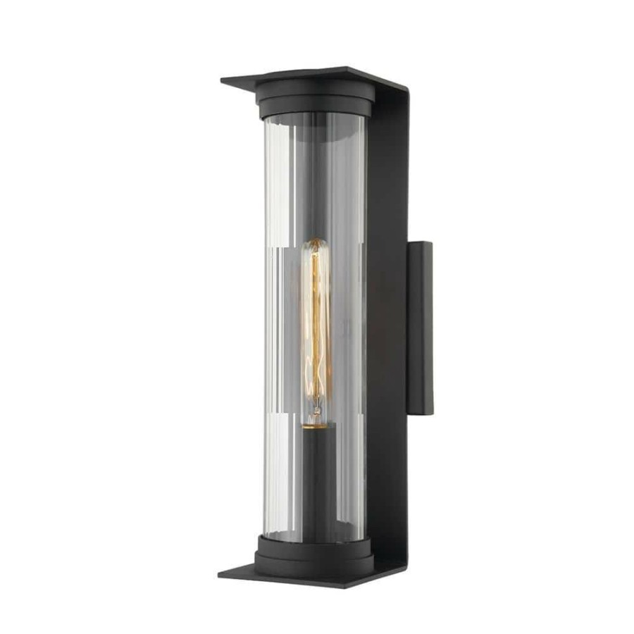 Vanity Lighting * | Presley 1-Light Textured Black, Clear Ribbed Wall Sconce By Troy Lighting