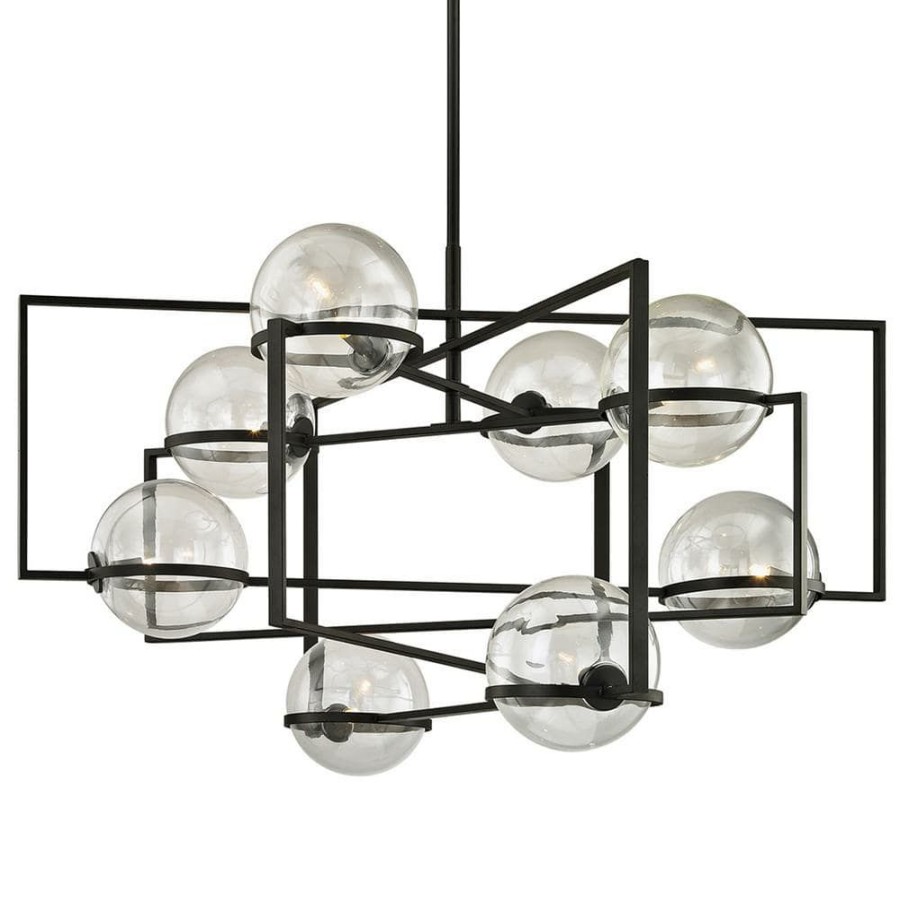 Commercial Lighting * | Elliot 8-Light Textured Black 44 In. W Pendant With Clear Glass By Troy Lighting