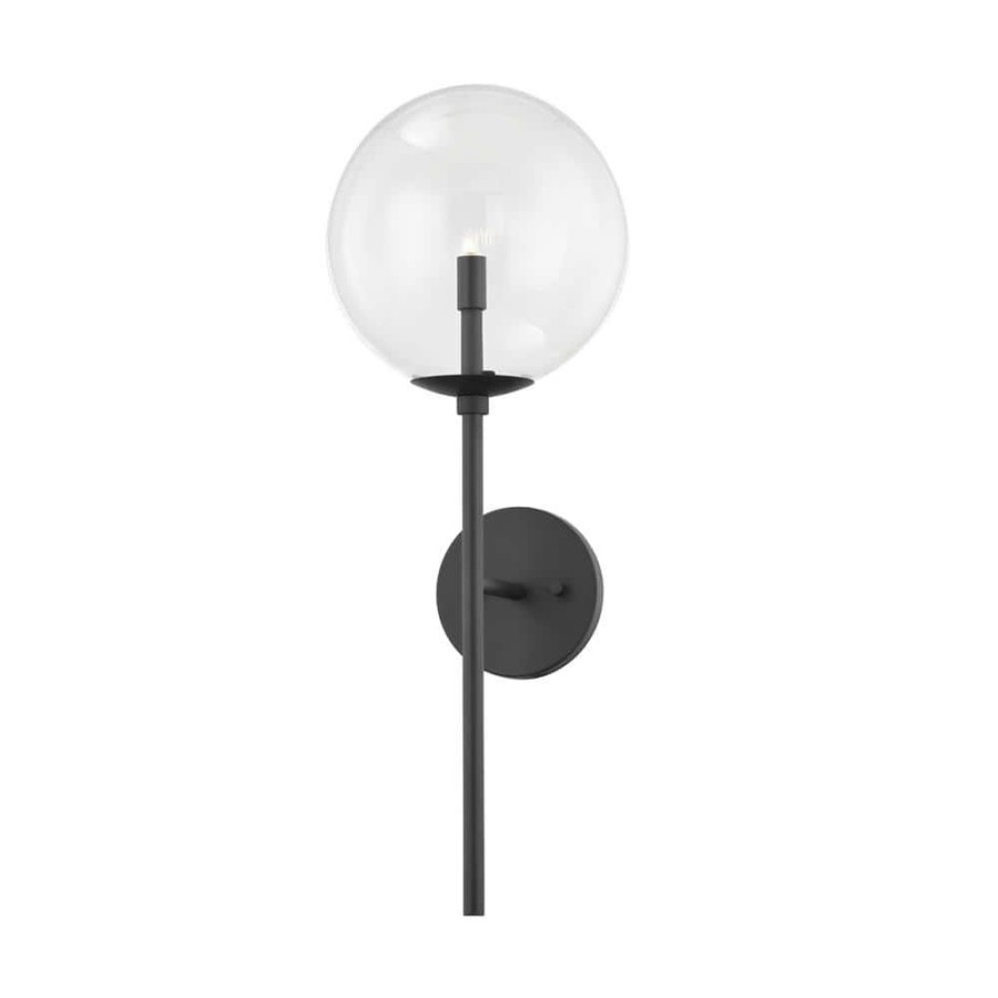 Vanity Lighting * | Madrid 1-Light Soft Black, Clear Wall Sconce By Troy Lighting