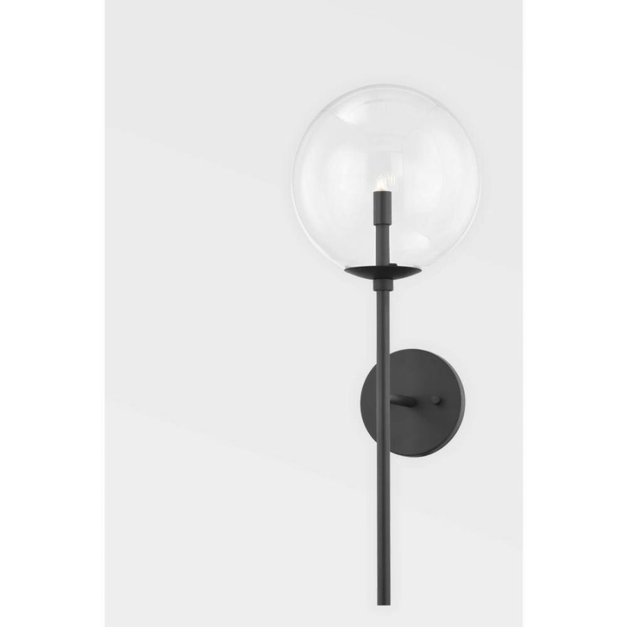 Vanity Lighting * | Madrid 1-Light Soft Black, Clear Wall Sconce By Troy Lighting