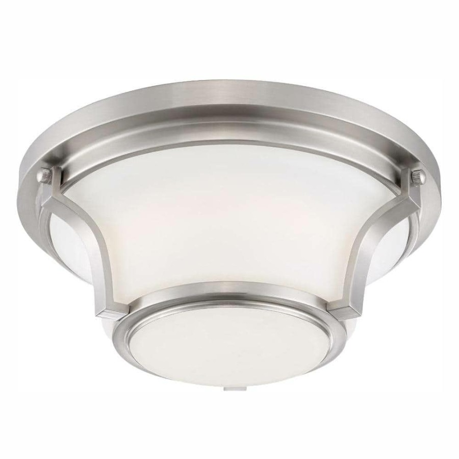 Commercial Lighting * | 12 In. 120-Watt Equivalent Brushed Nickel 3000K Cct Led Ceiling Light Flush Mount With Frosted White Glass Shade By Envirolite