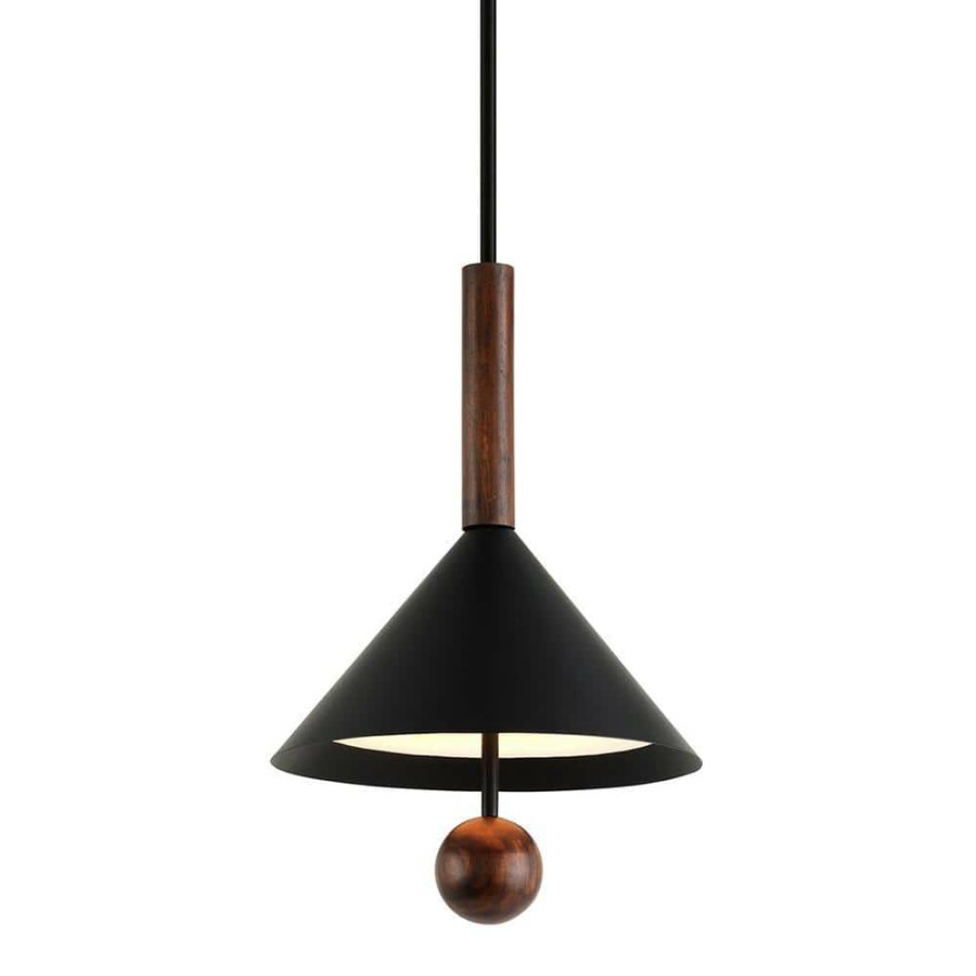 Commercial Lighting * | Ranger 3-Light Black, White And Natural Acacia Cone Pendant With Canvas Shade By Troy Lighting