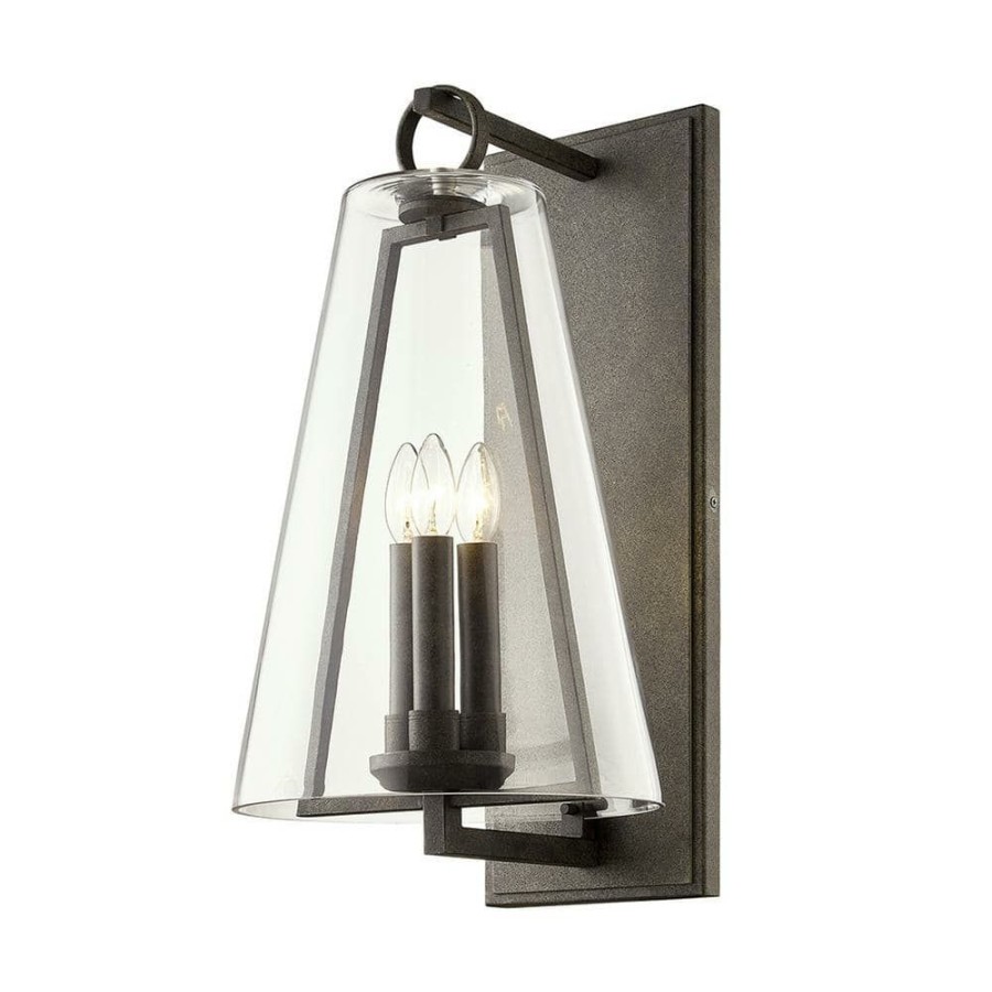 Wall Sconces * | Adamson 3-Light French Iron Wall Sconce With Clear Glass Shade By Troy Lighting