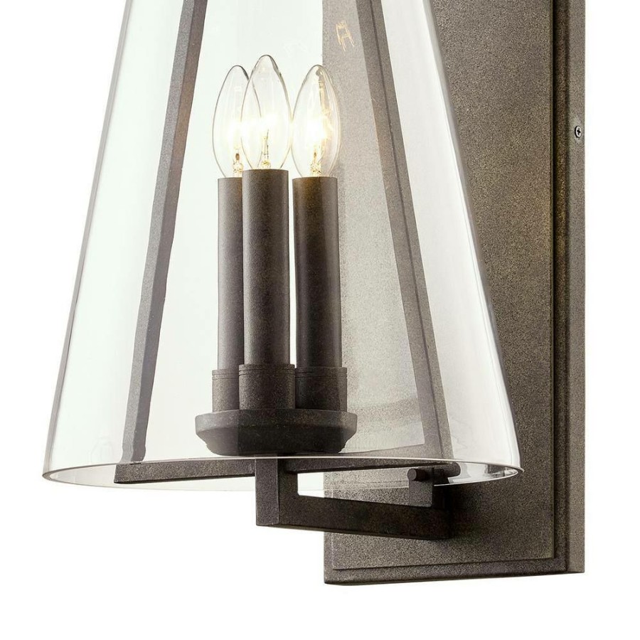 Wall Sconces * | Adamson 3-Light French Iron Wall Sconce With Clear Glass Shade By Troy Lighting