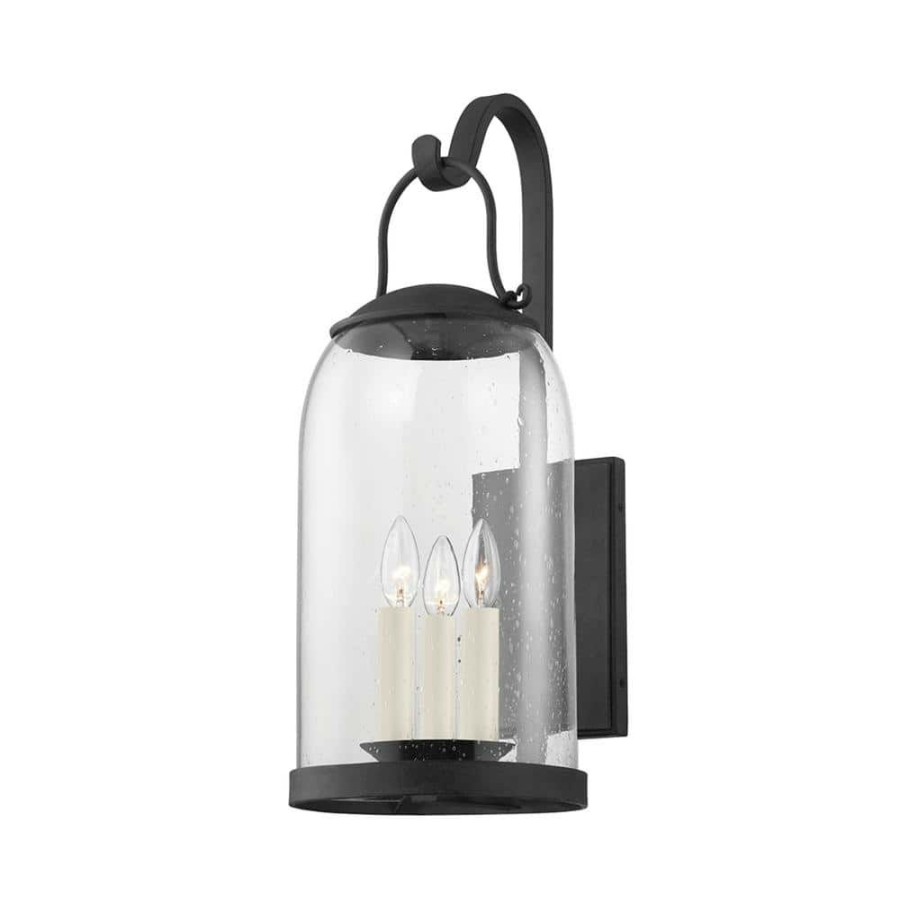 Outdoor Lighting * | Napa County 3-Light French Iron, Clear Seeded Outdoor Wall Lantern Sconce By Troy Lighting