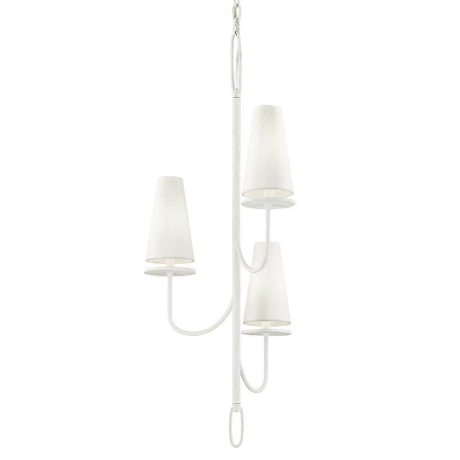 Commercial Lighting * | Marcel 3-Light Gesso White 18.25 In. D Chandelier With Off-White Hardback Cotton Shade By Troy Lighting