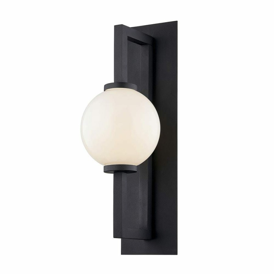 Wall Sconces * | Darwin 30 In. 1-Light Textured Black Wall Sconce With Opal White Glass Shade By Troy Lighting