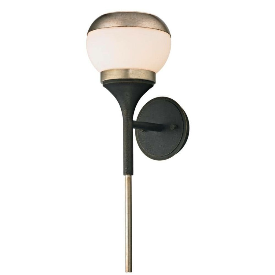 Wall Sconces * | Alchemy 40-Watt Vintage Bronze And Champagne Silver Leaf Integrated Led Wall Sconce With Opal White Glass Shade By Troy Lighting