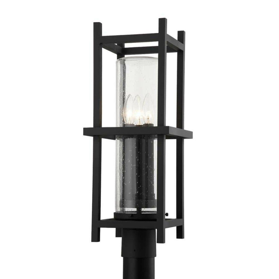 Outdoor Lighting * | Carlo 8.5 In. 3-Light Textured Black, Clear Seeded Post By Troy Lighting