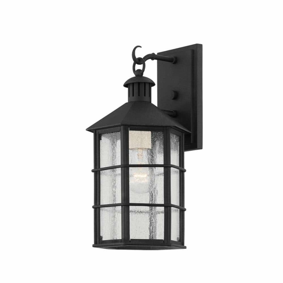 Outdoor Lighting * | Lake County 1-Light French Iron, Clear Seeded Outdoor Wall Lantern Sconce By Troy Lighting