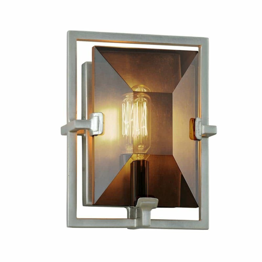 Wall Sconces * | Prism 1-Light Silver Leaf Wall Sconce With Smoke Shade By Troy Lighting