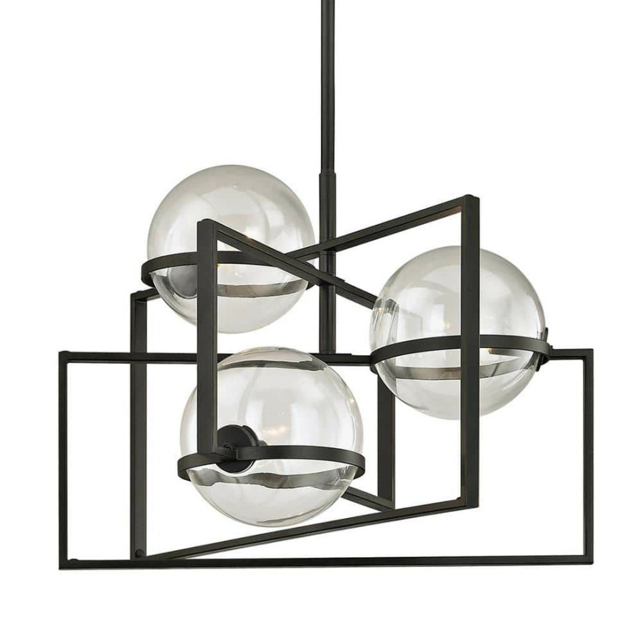 Commercial Lighting * | Elliot 3-Light Textured Black 25 In. W Pendant With Clear Glass By Troy Lighting