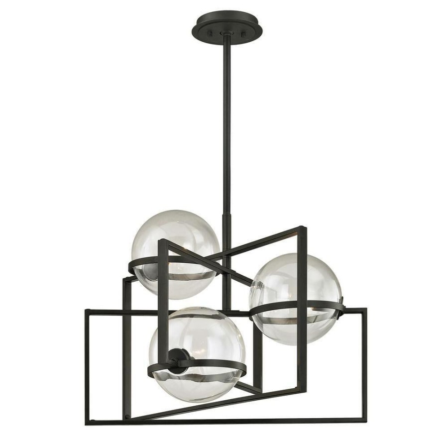 Commercial Lighting * | Elliot 3-Light Textured Black 25 In. W Pendant With Clear Glass By Troy Lighting