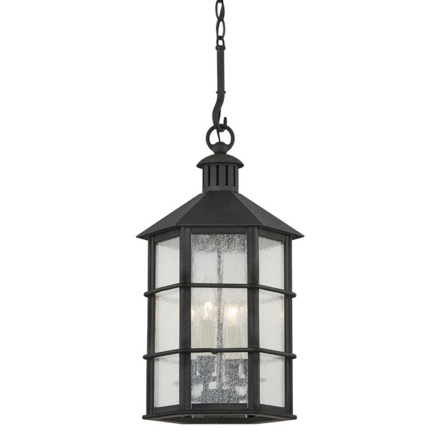 Outdoor Lighting * | Lake County 4-Light French Iron, Clear Seeded Lantern Outdoor Pendant By Troy Lighting