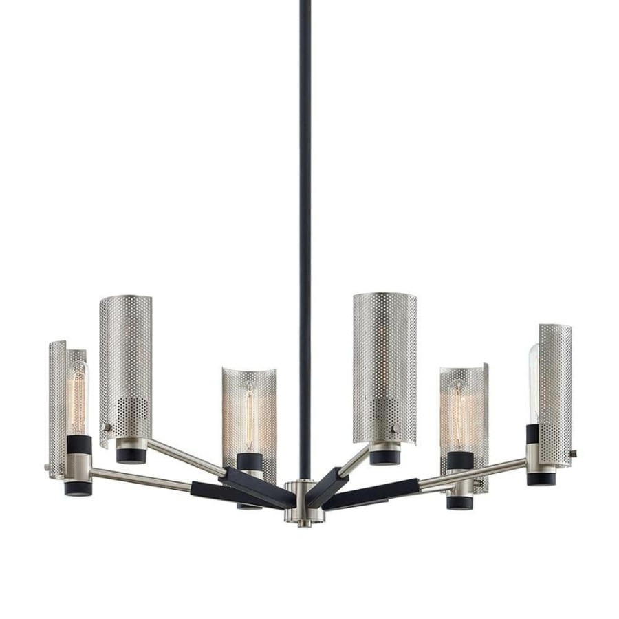 Commercial Lighting * | Pilsen 6-Light Carbide Black With Satin Nickel Accents Pendant With Plated Brass Shade By Troy Lighting