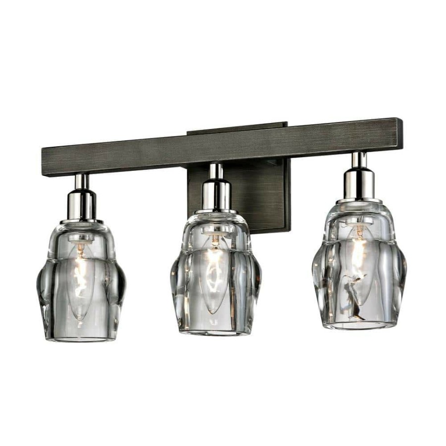 Vanity Lighting * | Citizen 3-Light Graphite And Polished Nickel Bath Light With Clear Pressed Glass Shade By Troy Lighting