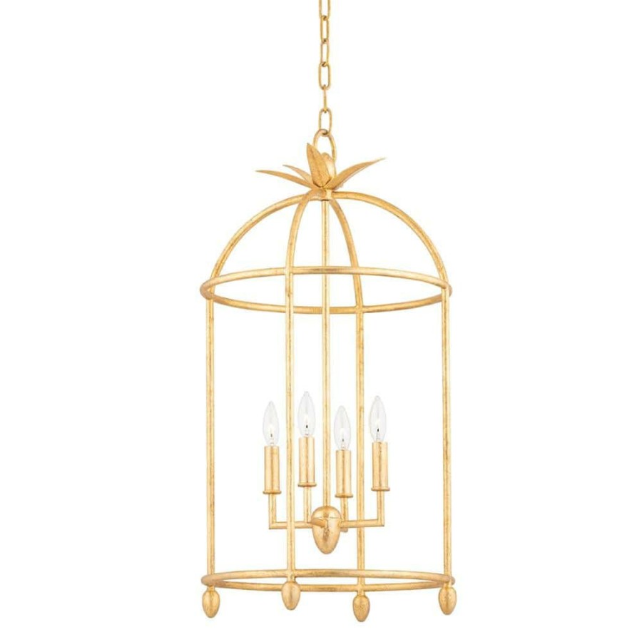 Commercial Lighting * | Brooks 4-Light Vintage Gold Leaf Lantern Pendant Light By Troy Lighting