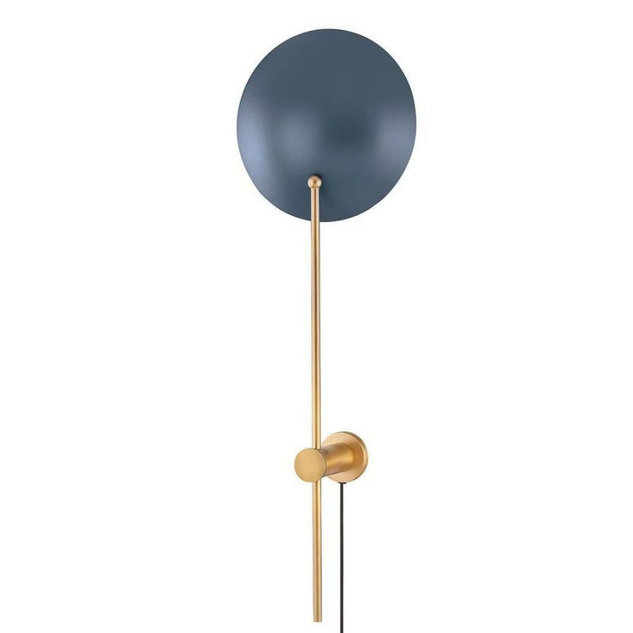 Wall Sconces * | Leif 1-Light Patina Brass Slate Blue Plug-In Sconce By Troy Lighting