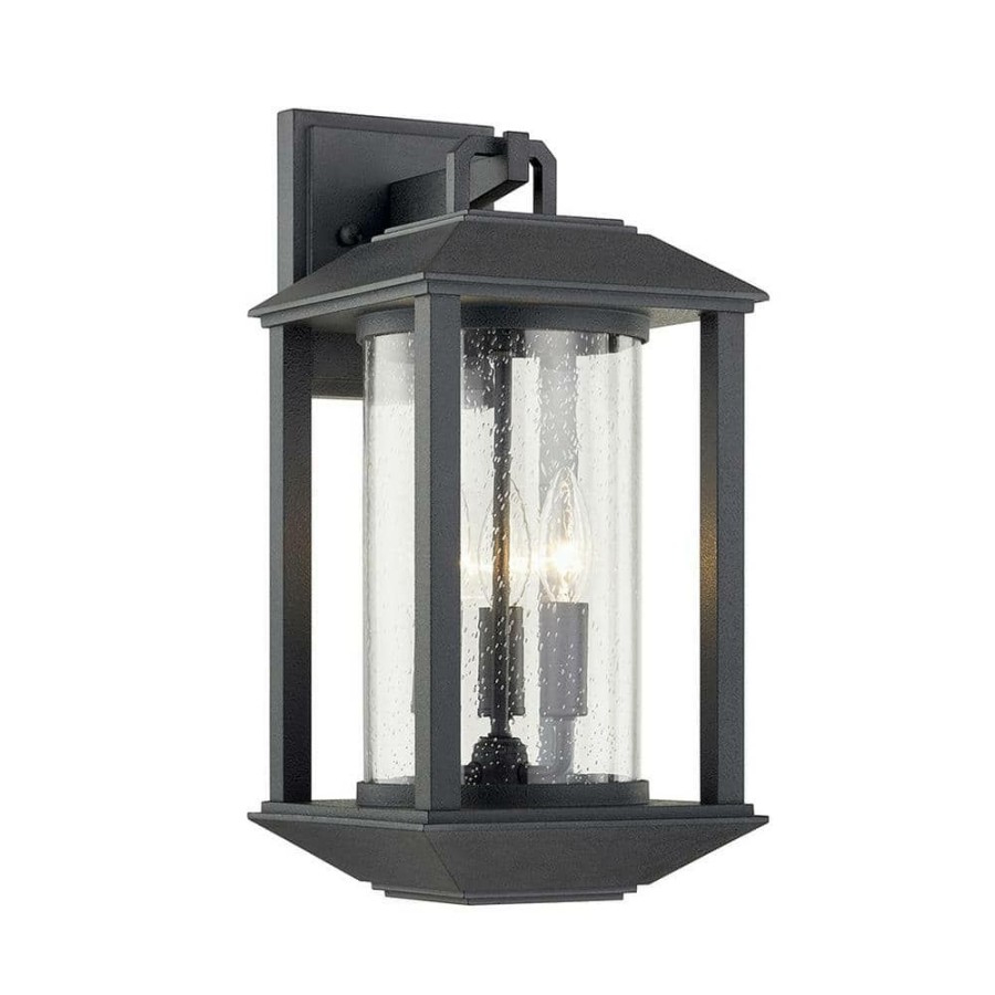 Vanity Lighting * | Mccarthy 3-Light Weathered Graphite Wall Sconce With Clear Seeded Glass Shade By Troy Lighting