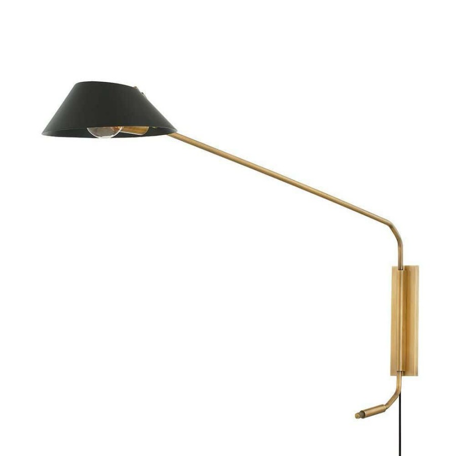 Wall Sconces * | Sacramento 1-Light Patina Brass Soft Black Plug-In Sconce By Troy Lighting