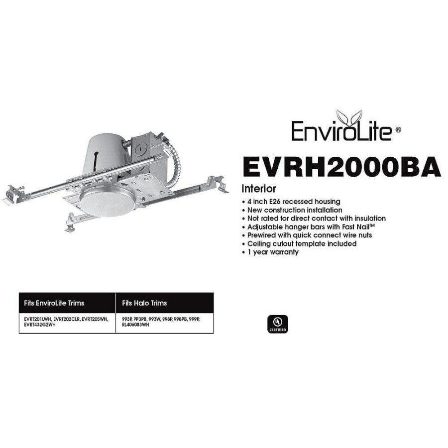 Recessed Lighting * | 4 In. White New Construction Non-Ic Recessed Housing (12-Pack) By Envirolite