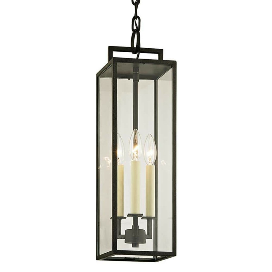 Outdoor Lighting * | Beckham Forged Iron 3-Light 6 In. W Outdoor Hanging Light With Clear Glass By Troy Lighting