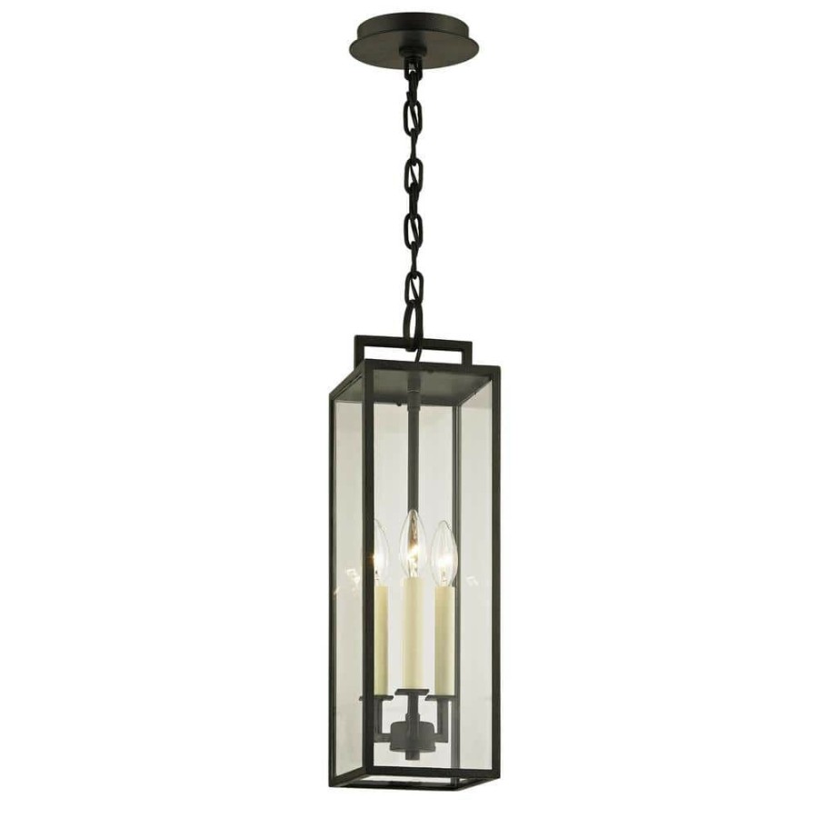 Outdoor Lighting * | Beckham Forged Iron 3-Light 6 In. W Outdoor Hanging Light With Clear Glass By Troy Lighting