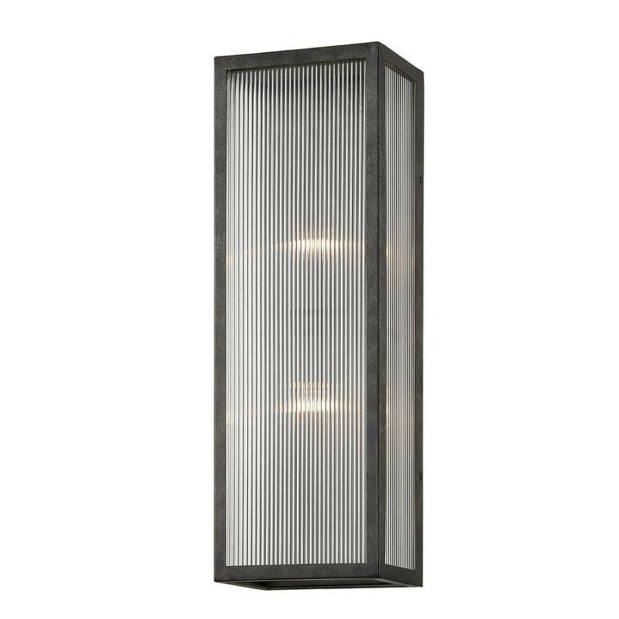 Wall Sconces * | Tisoni 23 In. 2-Light French Iron Wall Sconce With Clear Ribbed Glass Shade By Troy Lighting