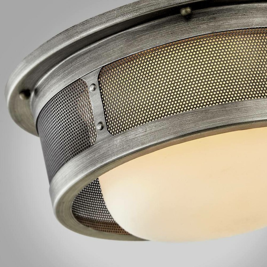 Commercial Lighting * | Bauer 16 In. 1-Light Antique Pewter Flush Mount With Opal White Glass Shade By Troy Lighting