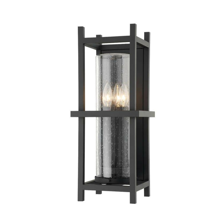 Vanity Lighting * | Carlo 3-Light Textured Black, Clear Seeded Wall Sconce By Troy Lighting