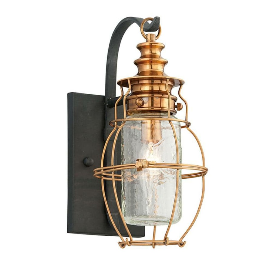 Outdoor Lighting * | Little Harbor 1-Light Aged Brass With Forged Black Accents Outdoor Wall Lantern Sconce By Troy Lighting