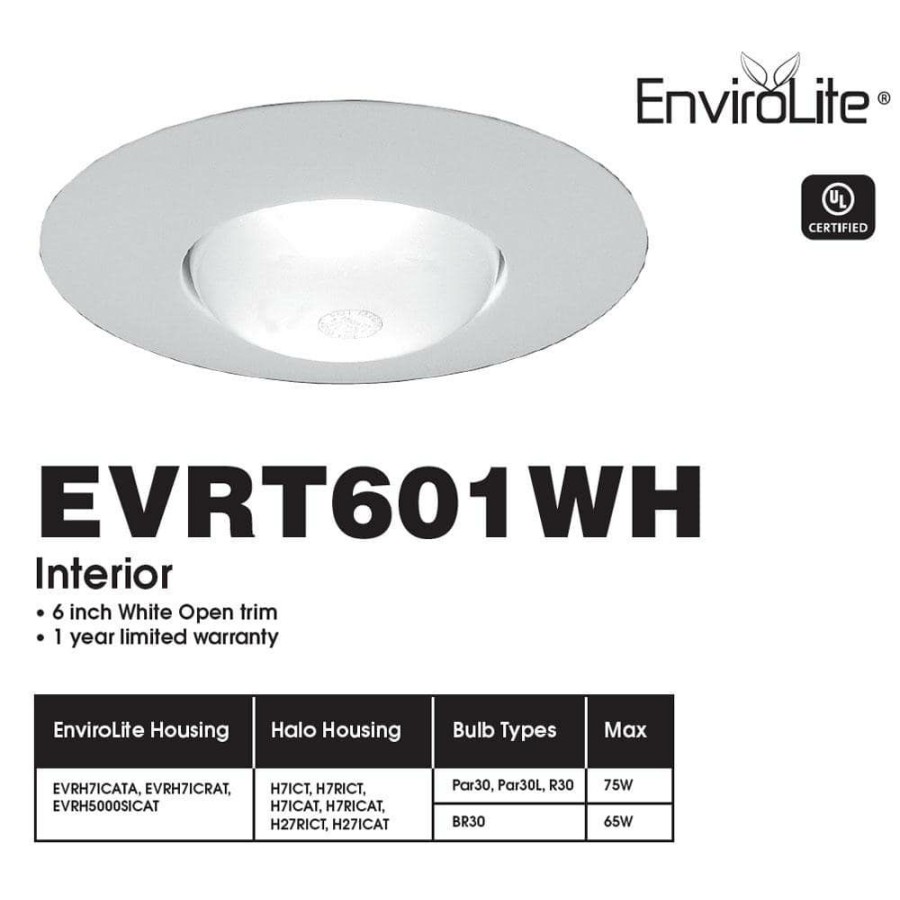 Recessed Lighting * | 6 In. R30 White Recessed Open Trim (12-Pack) By Envirolite