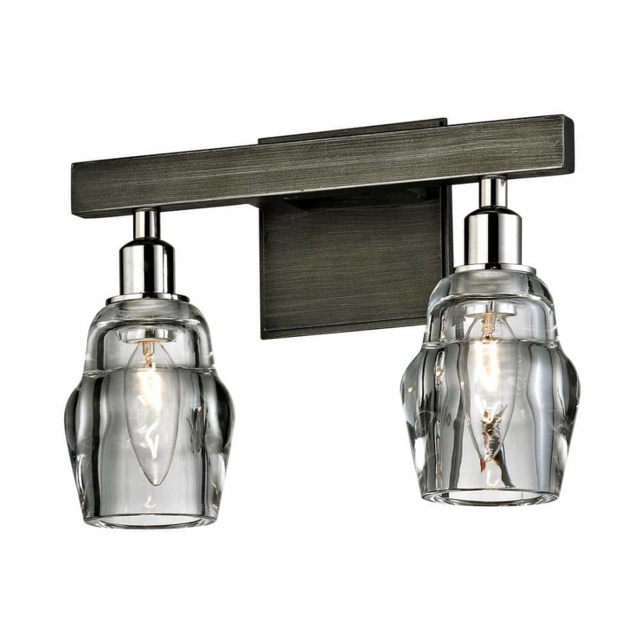 Vanity Lighting * | Citizen 2-Light Graphite And Polished Nickel Bath Light With Clear Pressed Glass Shade By Troy Lighting