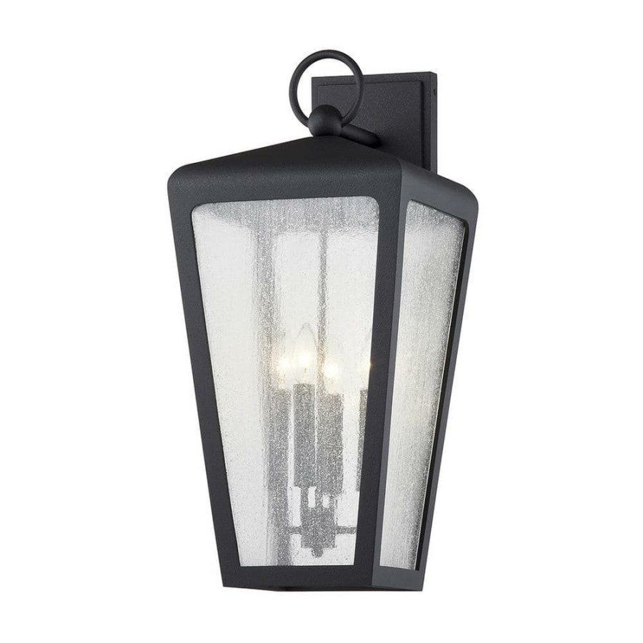 Vanity Lighting * | Mariden 4-Light Textured Black Wall Sconce With Clear Seeded Glass Shade By Troy Lighting