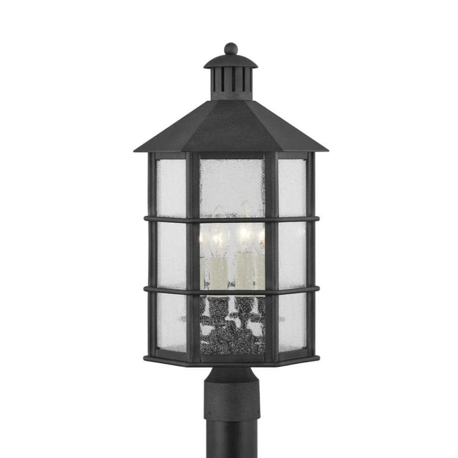 Outdoor Lighting * | Lake County 11.5 In. 4-Light French Iron, Clear Seeded Post By Troy Lighting