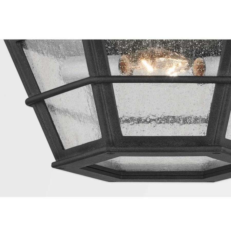 Outdoor Lighting * | Lake County 13.75 In. 2-Light French Iron, Clear Seeded Flush Mount By Troy Lighting