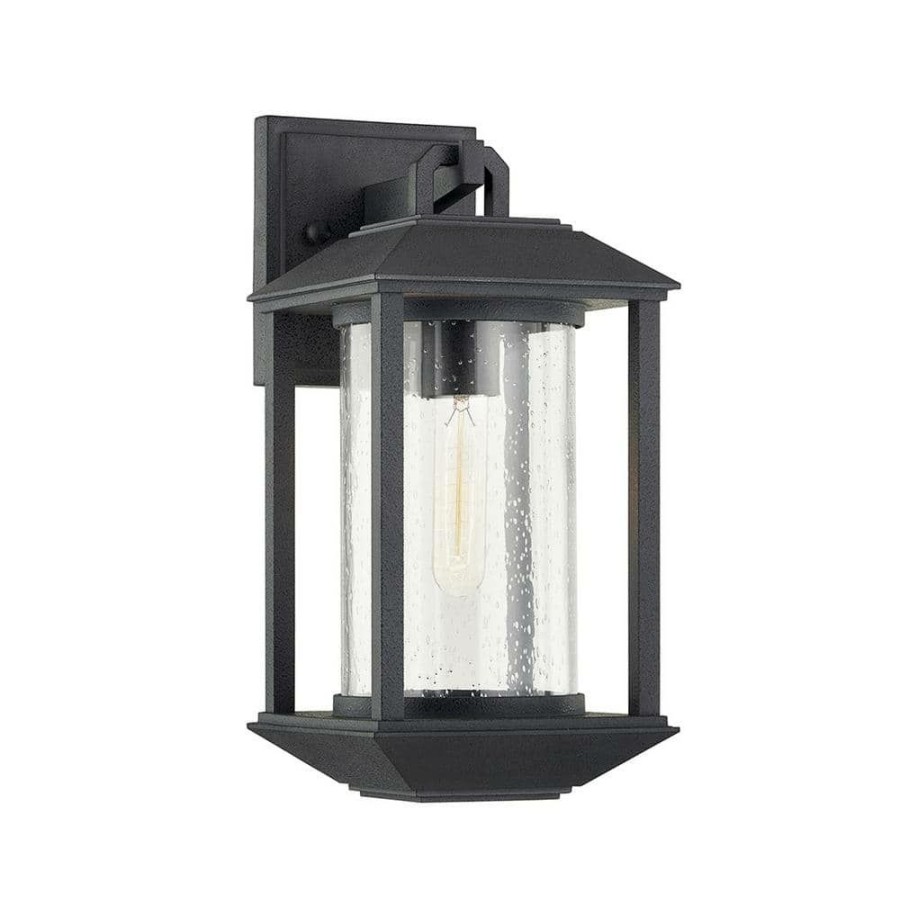 Wall Sconces * | Mccarthy 1-Light Weathered Graphite Wall Sconce With Clear Seeded Glass Shade By Troy Lighting