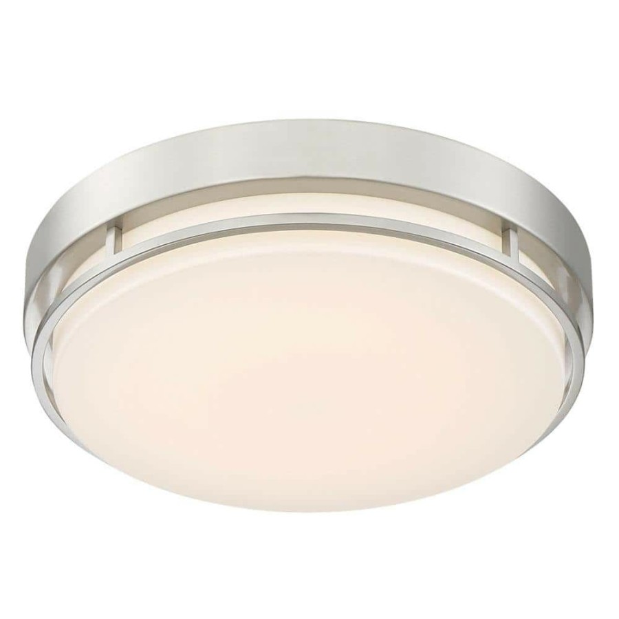 Commercial Lighting * | Noble 14 In. Brushed Nickel Integrated Selectable Led White Colors Round Flush Mount By Envirolite