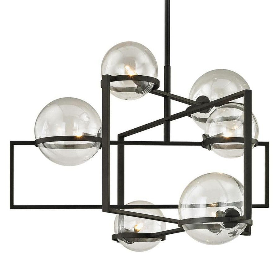 Commercial Lighting * | Elliot 6-Light Textured Black 30 In. W Pendant With Clear Glass By Troy Lighting