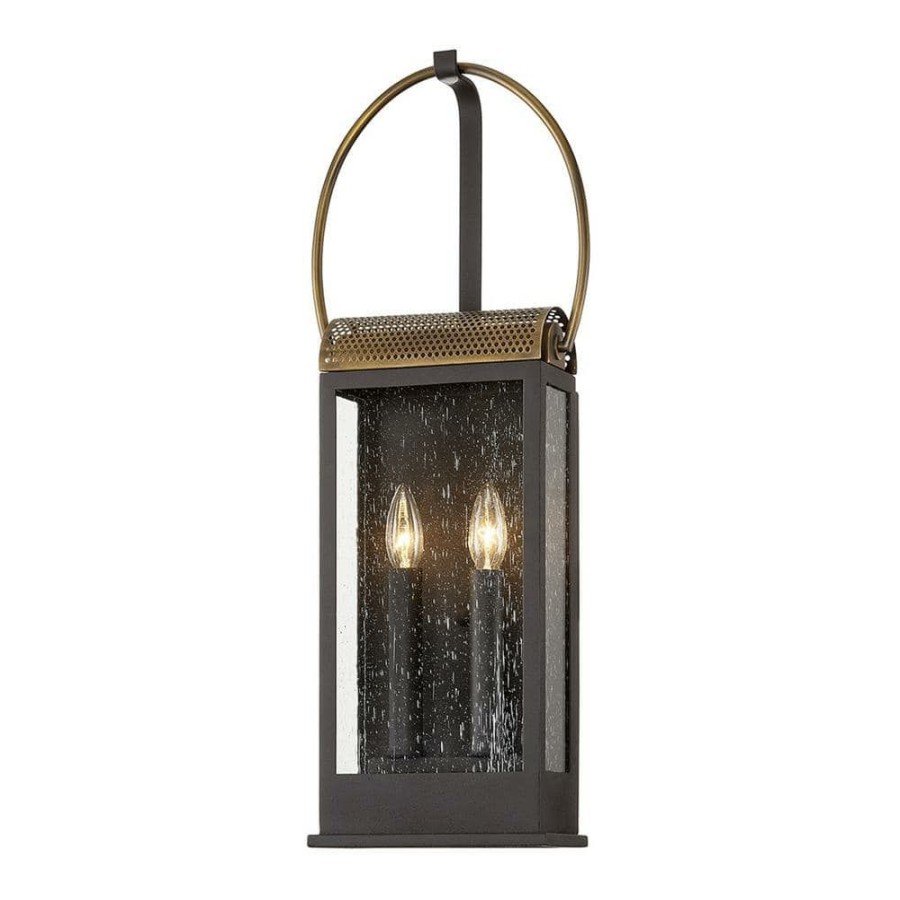 Vanity Lighting * | Holmes 2-Light Bronze And Brass Wall Sconce With Clear Seeded Glass Shade By Troy Lighting