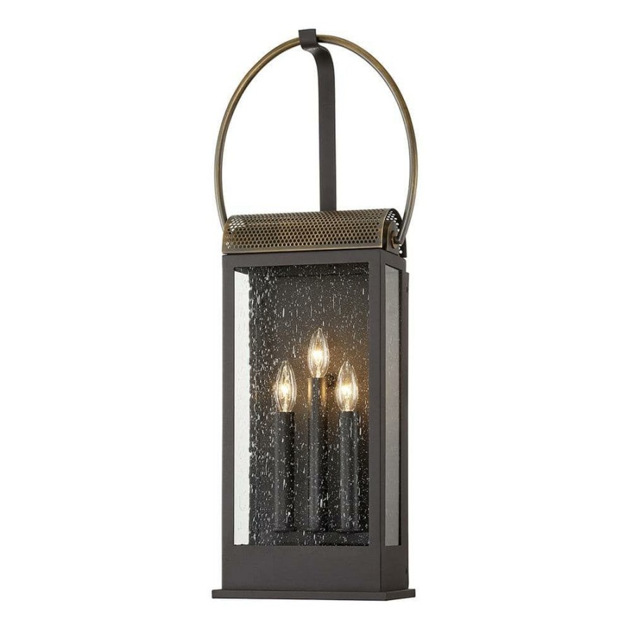 Vanity Lighting * | Holmes 3-Light Bronze And Brass Wall Sconce With Clear Seeded Glass Shade By Troy Lighting