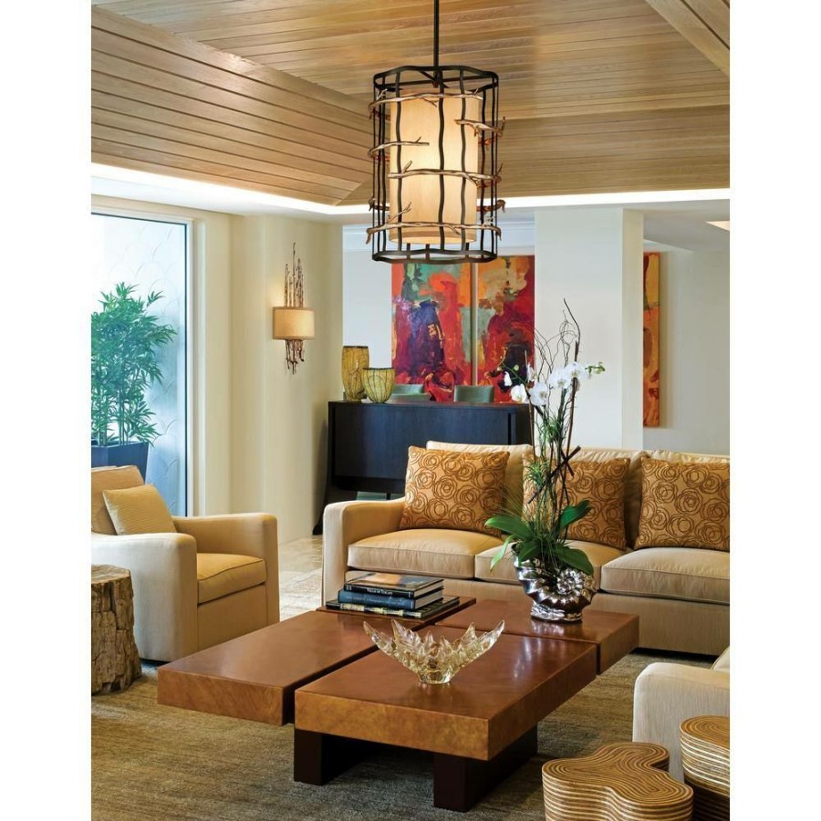 Commercial Lighting * | Adirondack 3-Light Graphite And Silver Leaf Pendant By Troy Lighting