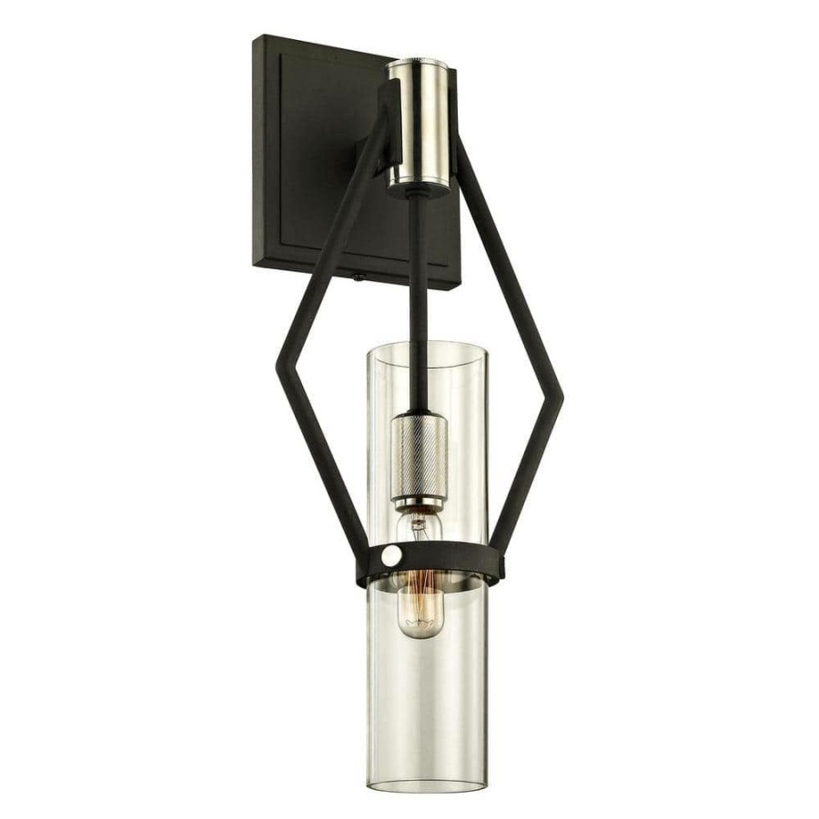 Wall Sconces * | Raef 1-Light Textured Black 16 In. H Wall Sconce With Clear Glass By Troy Lighting