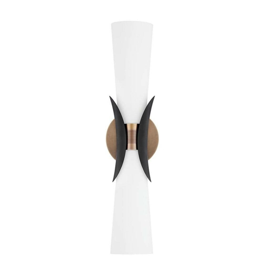 Wall Sconces * | Muncie 2 Brass, Black Wall Sconce With White Glass Shade By Troy Lighting