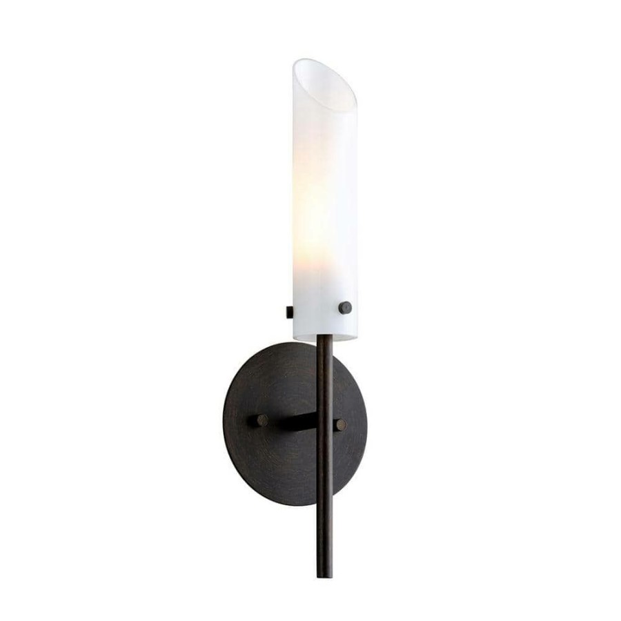 Vanity Lighting * | High Line 0.88 In. Dark Bronze Sconce With Opal White Glass Shade By Troy Lighting