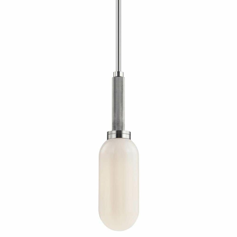 Commercial Lighting * | Annex 1-Light Silver And White Anodized Aluminum Cylinder Pendant With Glass Shade By Troy Lighting