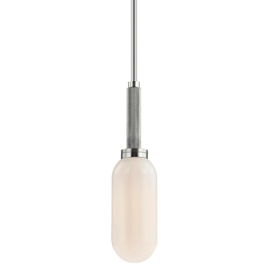 Commercial Lighting * | Annex 1-Light Silver And White Anodized Aluminum Cylinder Pendant With Glass Shade By Troy Lighting